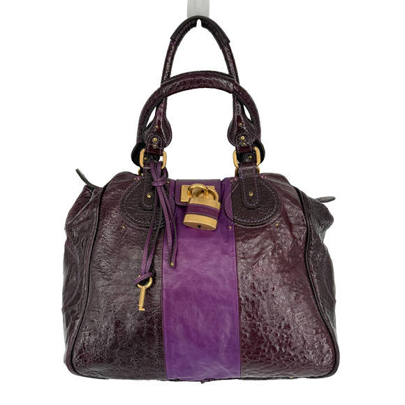 Chloe Paddington Bag Purple Patent Leather Gold Hardware Y2K